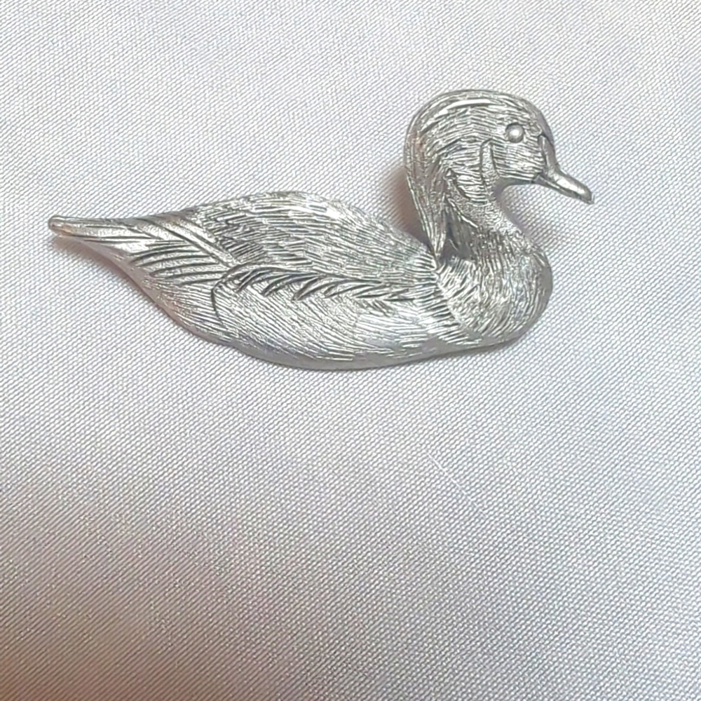 Bill Callahan Hand Signed Pewter Vintage Mallard Duck Brooch Pin 2" Metal